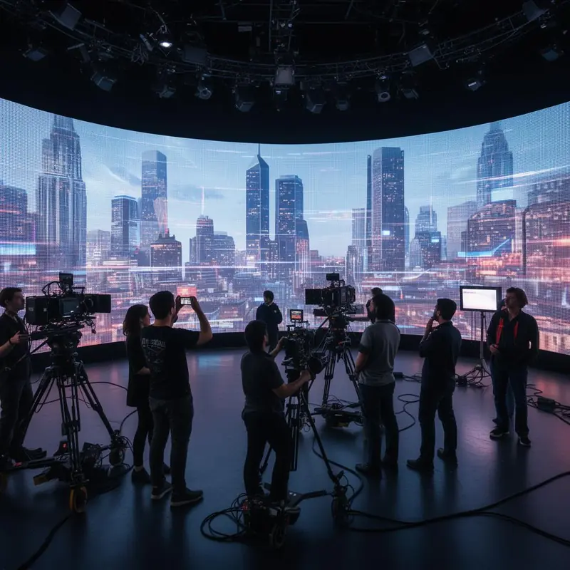 Plateau studio TV avec mur LED virtual production pour tournage broadcast professionnel
