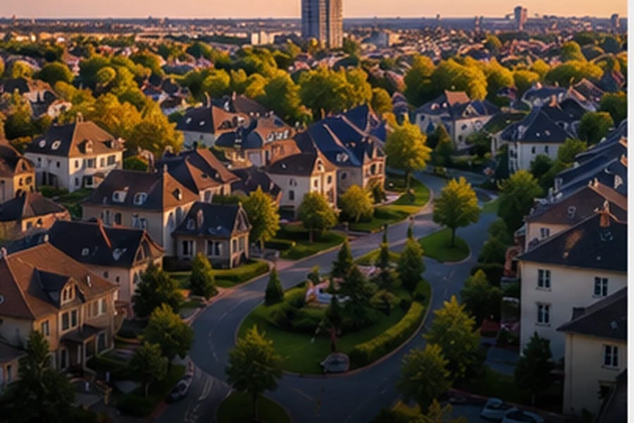 Essonne, pont sur rivière et skyline de la ville nouvelle